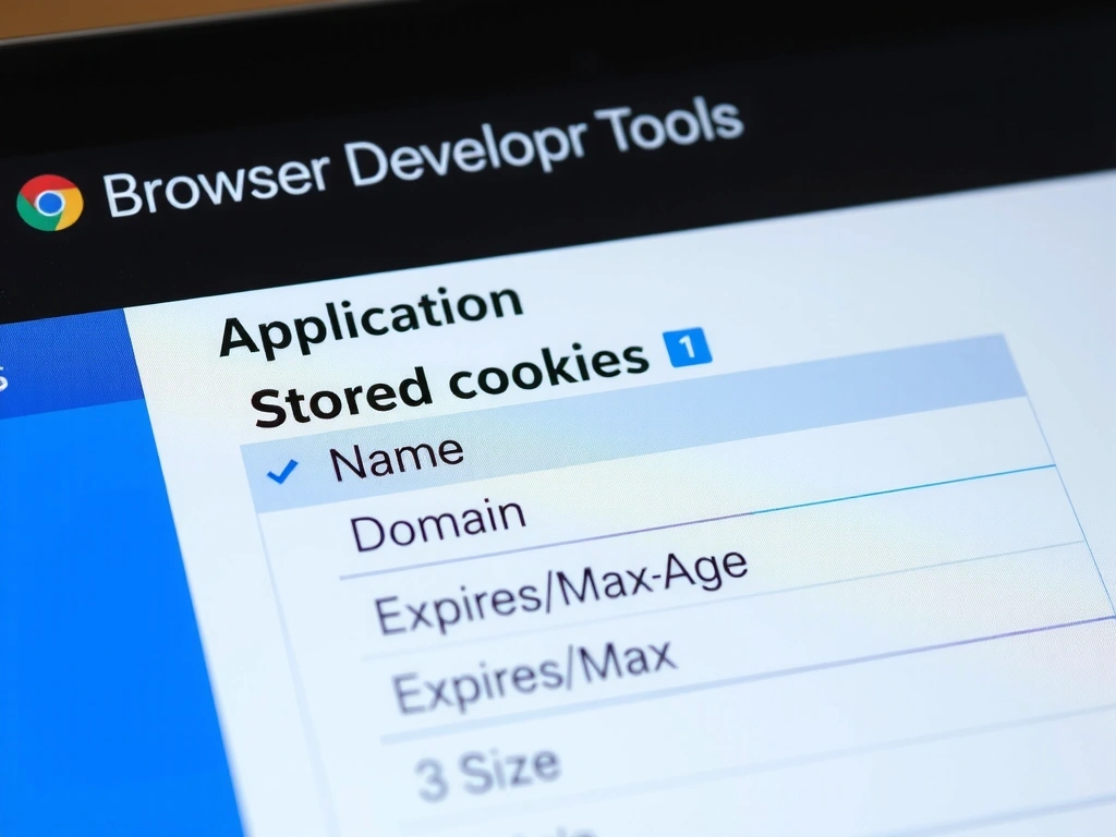Browser developer tools showing a list of technical cookies stored for a website