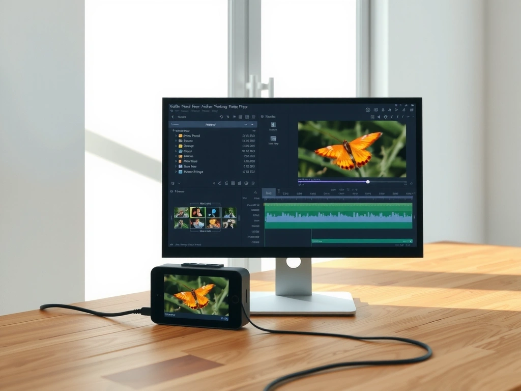 A professional workstation with video editing software on screen